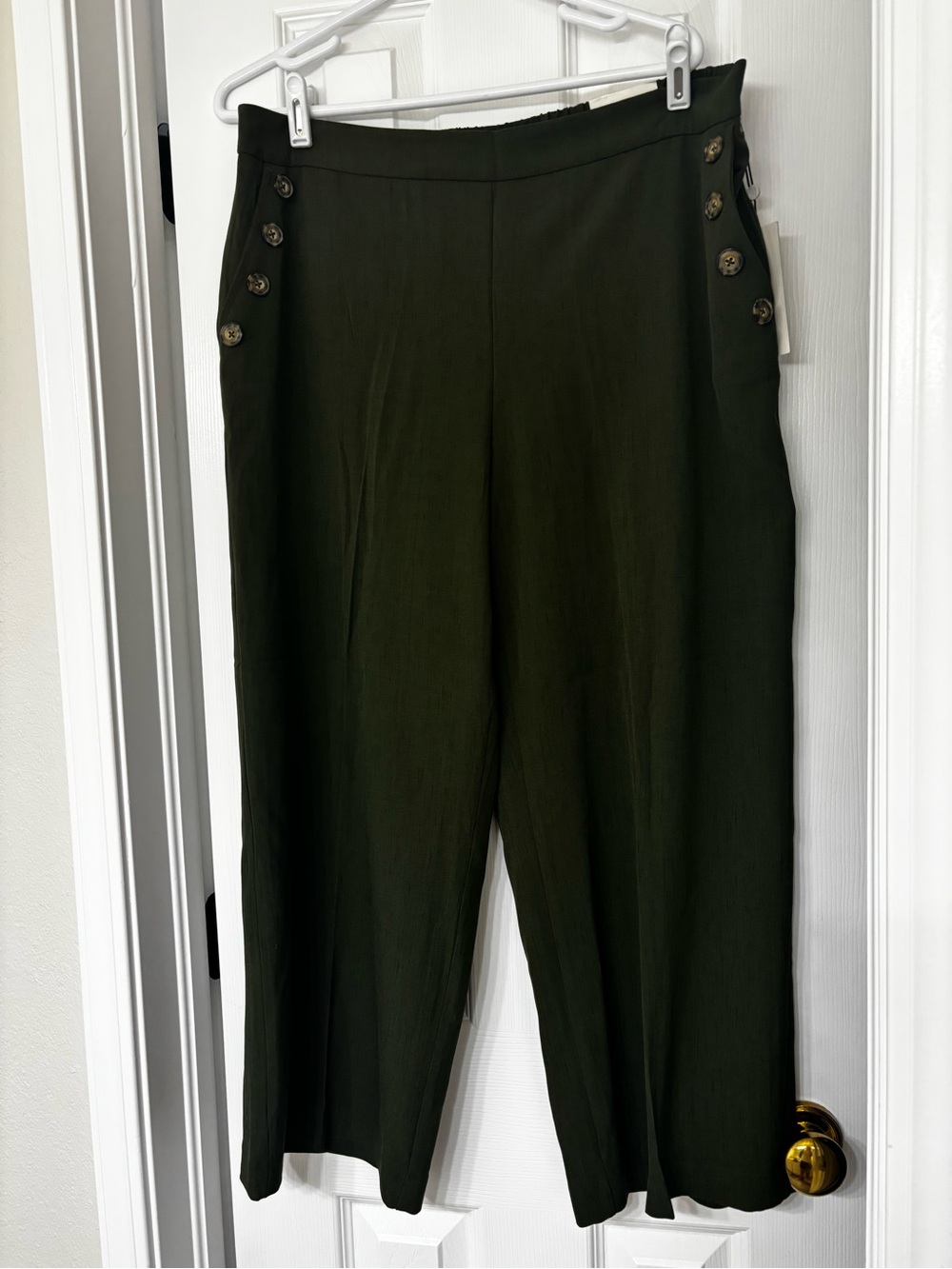 High-Rise Olive Green Cropped Wide-Leg Pants